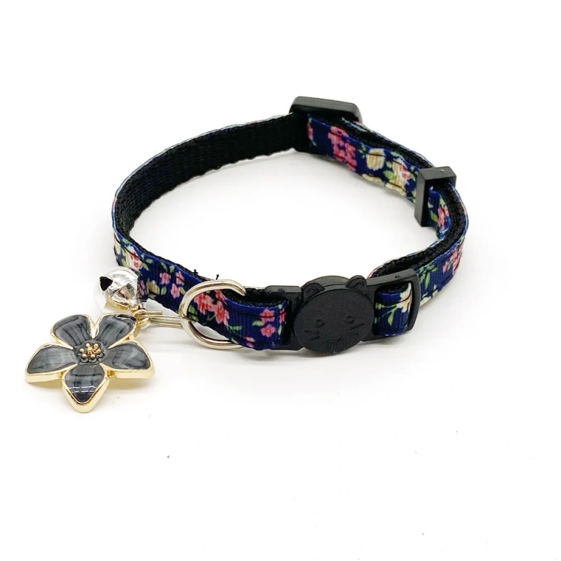 Polyester Kitty Necklace Flower Cat Dog Collar with Bell-Small Animal Accessory Pet Outdoor Walking Accessories