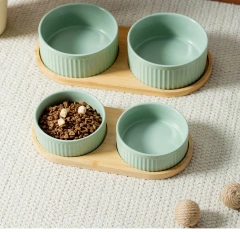 Doe Pet Accessories Wholesale Cat Paw Pattern Striped Feeder Dog Ceramic Bowl Licking Plate Anti-knock Customized Dog Cat Bowl