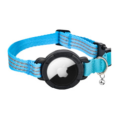 Integrated Apple AirTag Holder Reflective Pet Collar Lightweight Elastic Safety Cat Locator Collar with Bell