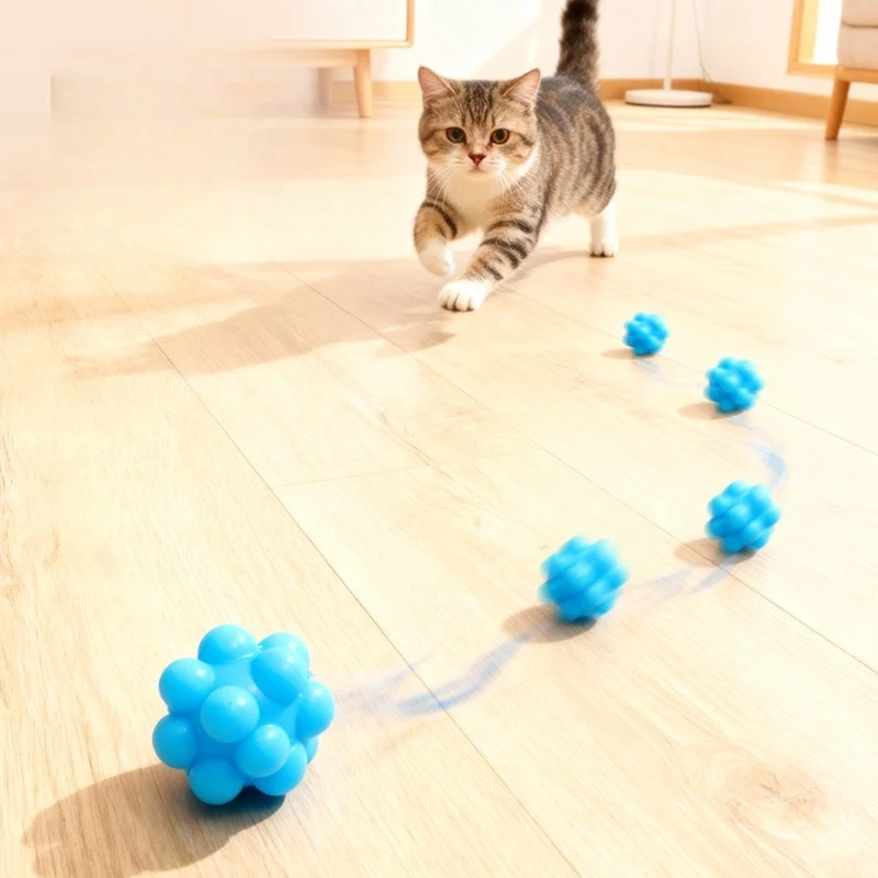Cat Chew Ball Toy Silicone High Elasticity Bite-resistant Kitten Toy Teeth Cleaning Interactive Ball Cat Toy Supplies