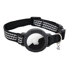 Integrated Apple AirTag Holder Reflective Pet Collar Lightweight Elastic Safety Cat Locator Collar with Bell