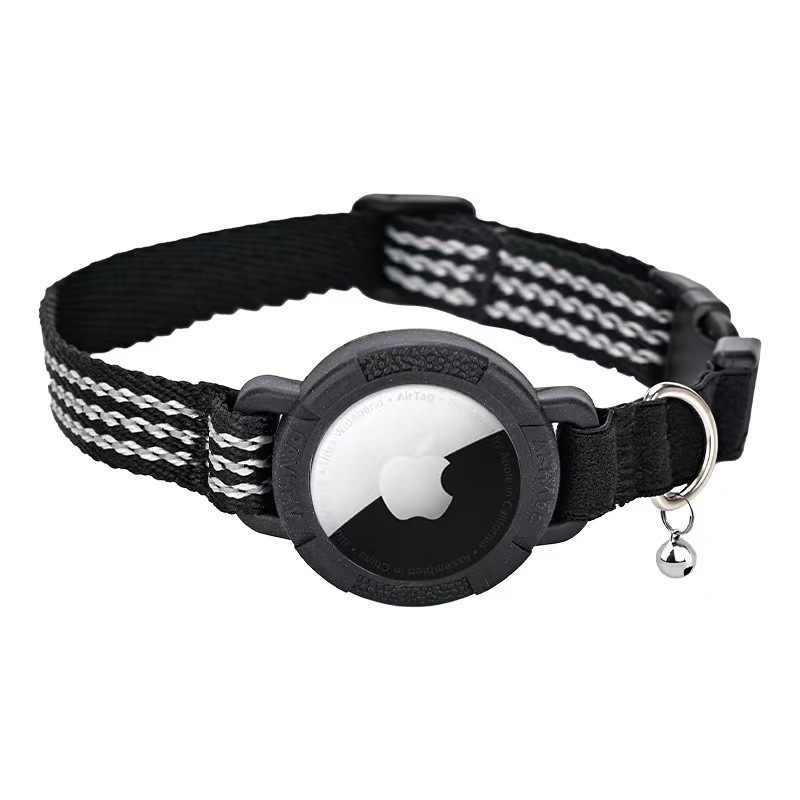 Integrated Apple AirTag Holder Reflective Pet Collar Lightweight Elastic Safety Cat Locator Collar with Bell