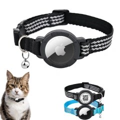 Integrated Apple AirTag Holder Reflective Pet Collar Lightweight Elastic Safety Cat Locator Collar with Bell
