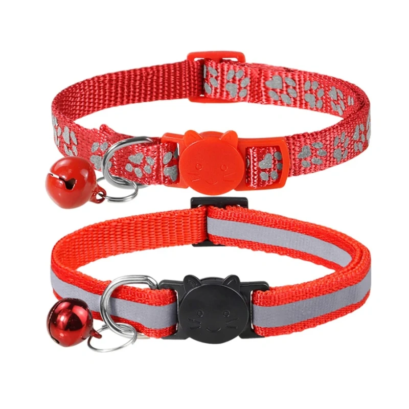 2-Pack Reflective Cat Collars with Bell - Adjustable Safety Breakaway Buckle for Small Pets, Kitten & Puppy (Glow in The Dark, L
