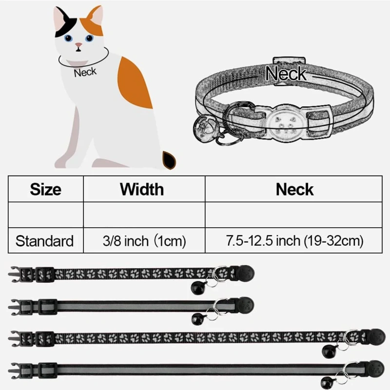 2-Pack Reflective Cat Collars with Bell - Adjustable Safety Breakaway Buckle for Small Pets, Kitten & Puppy (Glow in The Dark, L