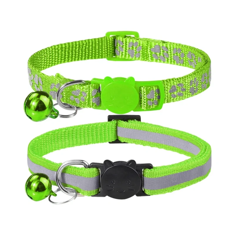 2-Pack Reflective Cat Collars with Bell - Adjustable Safety Breakaway Buckle for Small Pets, Kitten & Puppy (Glow in The Dark, L