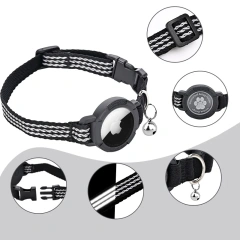 Integrated Apple AirTag Holder Reflective Pet Collar Lightweight Elastic Safety Cat Locator Collar with Bell