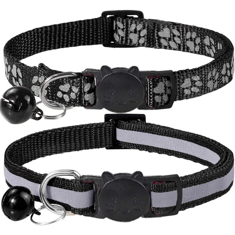 2-Pack Reflective Cat Collars with Bell - Adjustable Safety Breakaway Buckle for Small Pets, Kitten & Puppy (Glow in The Dark, L