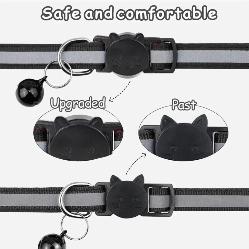 2-Pack Reflective Cat Collars with Bell - Adjustable Safety Breakaway Buckle for Small Pets, Kitten & Puppy (Glow in The Dark, L