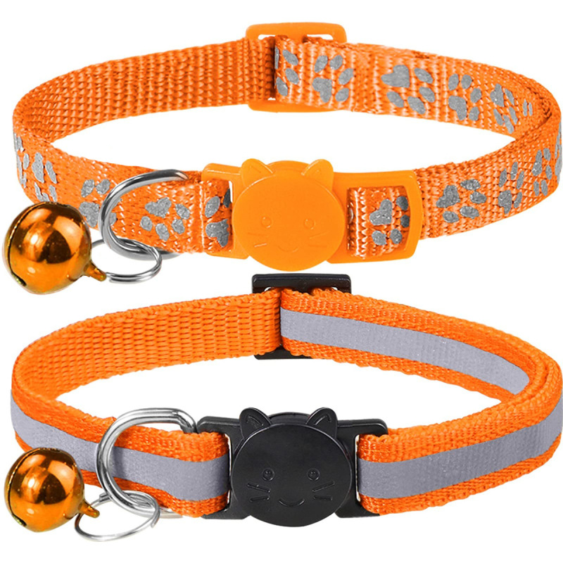 2-Pack Reflective Cat Collars with Bell - Adjustable Safety Breakaway Buckle for Small Pets