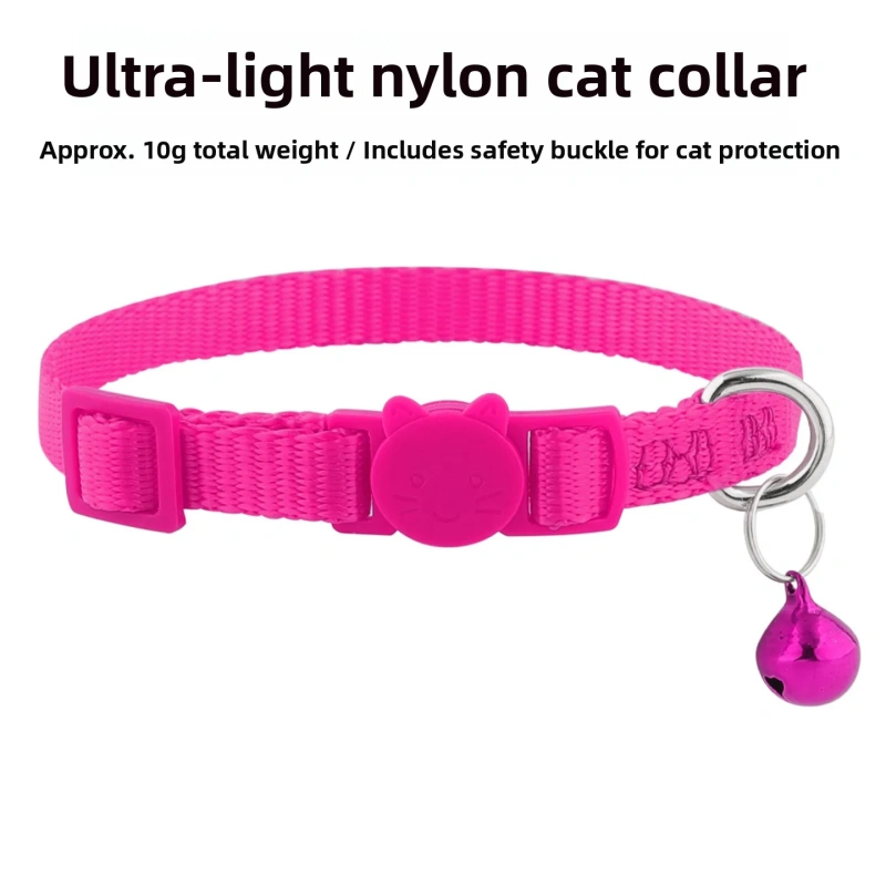 Ultra-Light Nylon Weave Belt Pet  Collar with Se Bule Anti-Hanging Choking Traing Bell Pink Ne Ring for s