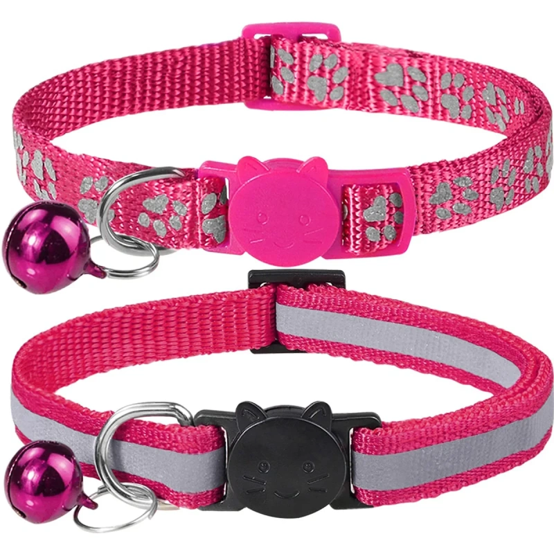 2-Pack Reflective Cat Collars with Bell - Adjustable Safety Breakaway Buckle for Small Pets, Kitten & Puppy (Glow in The Dark, L