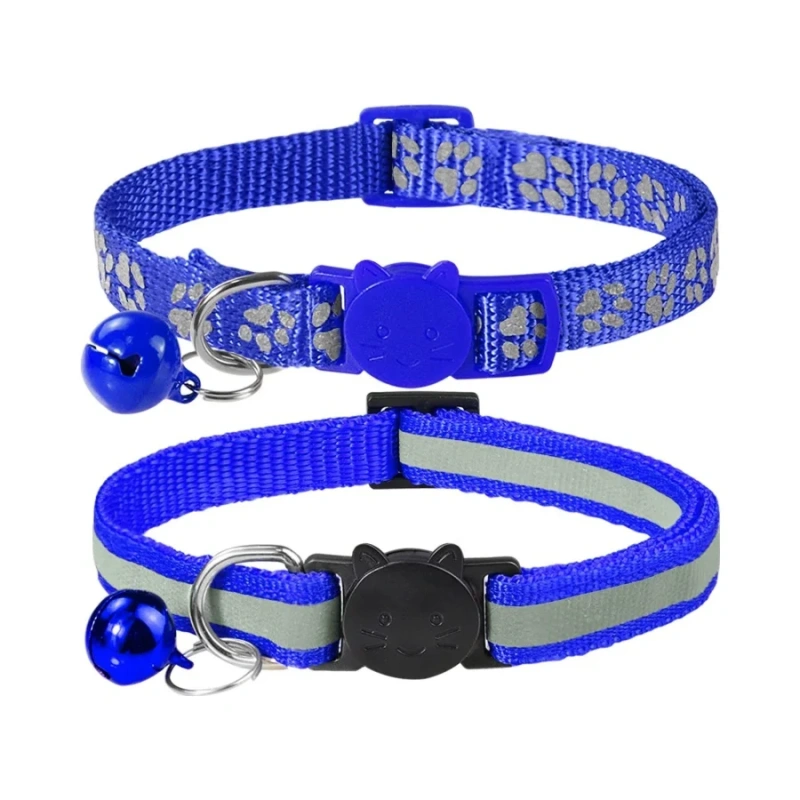 2-Pack Reflective Cat Collars with Bell - Adjustable Safety Breakaway Buckle for Small Pets, Kitten & Puppy (Glow in The Dark, L