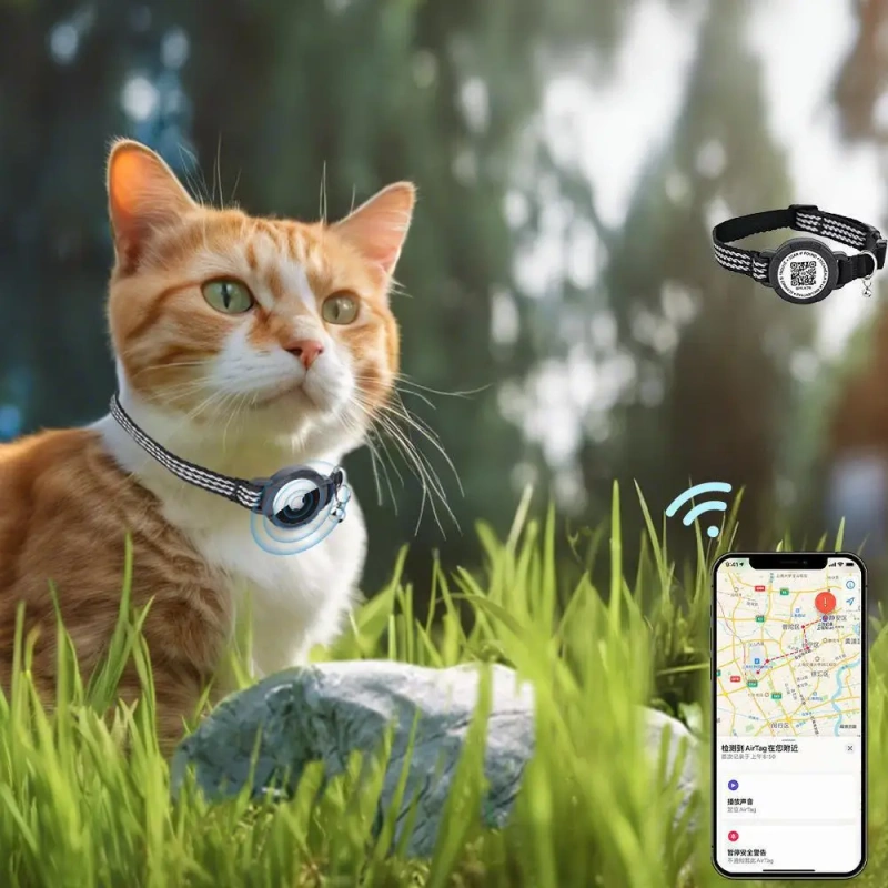 Integrated Apple AirTag Holder Reflective Pet Collar Lightweight Elastic Safety Cat Locator Collar with Bell
