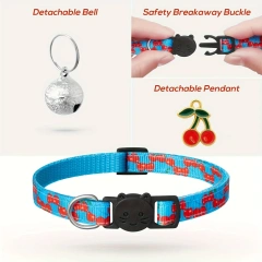 Fruit Pattern Cat Collars 7 Pack Cat Collars Fruit Pattern, Breakaway Buckle, Safety Reflective Kitten Collar with Bell & Charm