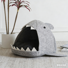 Foldable Cat Bed with Shark Design Felt Material Cat Cave House