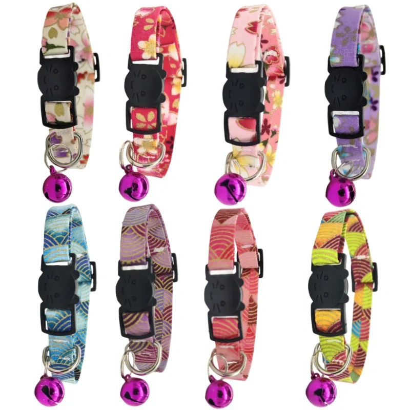 Hot Selling New Bronzing Cotton Polyester Pet Collar with Bell Anti-Suffocation Safety Buckle for Cats & Dogs