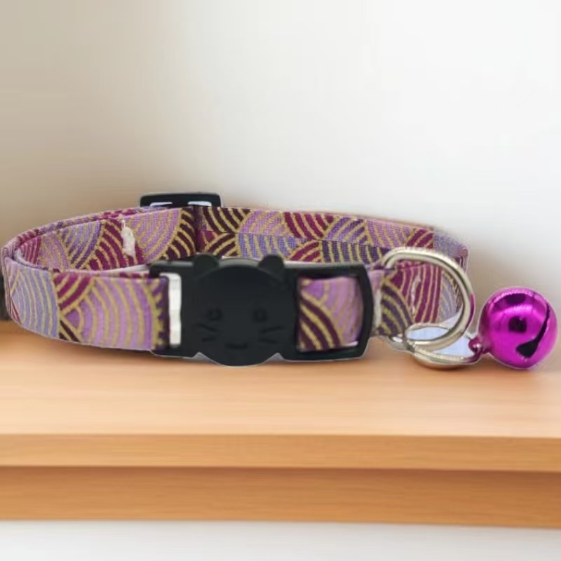Cotton Polyester Pet Collar with Bell Anti-Suffocation Safety Buckle for Cats
