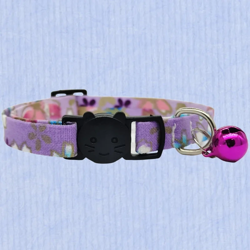 Hot Selling New Bronzing Cotton Polyester Pet Collar with Bell Anti-Suffocation Safety Buckle for Cats & Dogs