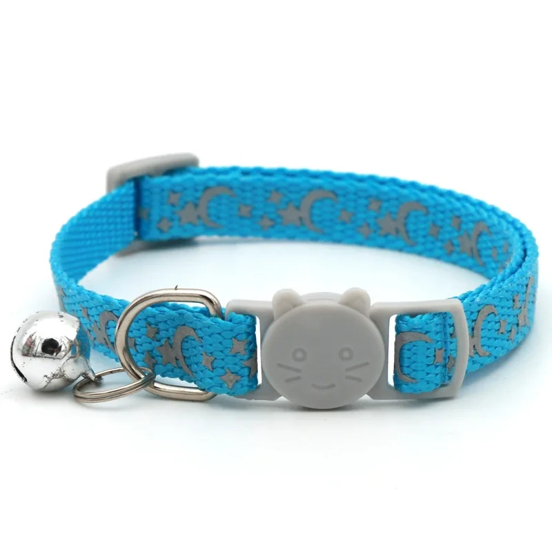 1.0 Pet Grey Cat Buckle Moon Star Collar Cat Collar With Bell Match Plate Small Dog Cute Cat Collar Breakaway Buckle