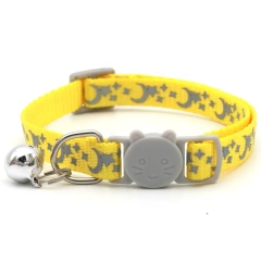 1.0 Pet Grey Cat Buckle Moon Star Collar Cat Collar With Bell Match Plate Small Dog Cute Cat Collar Breakaway Buckle