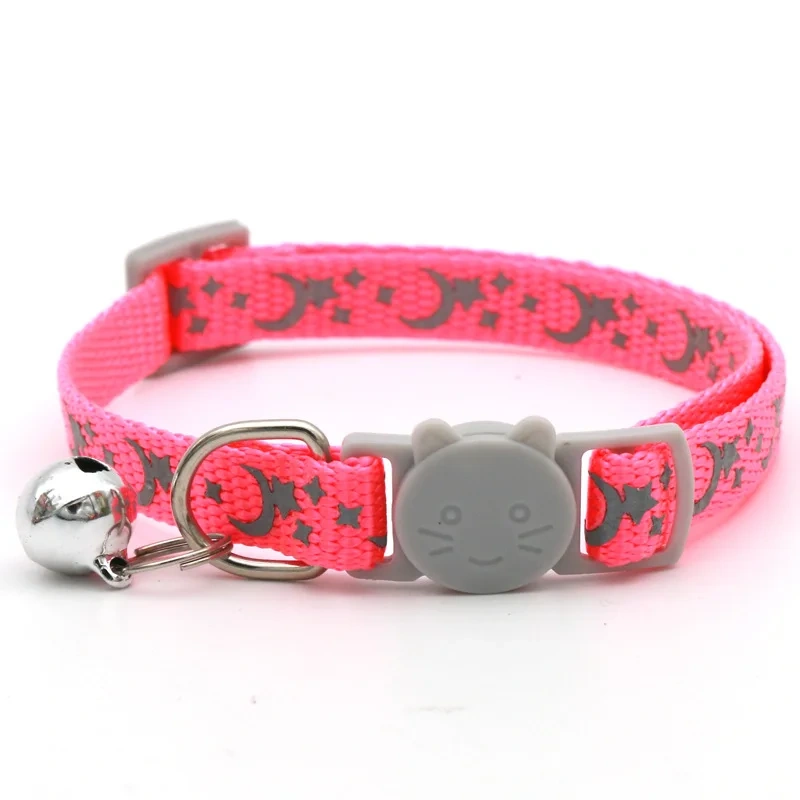 1.0 Pet Grey Cat Buckle Moon Star Collar Cat Collar With Bell Match Plate Small Dog Cute Cat Collar Breakaway Buckle