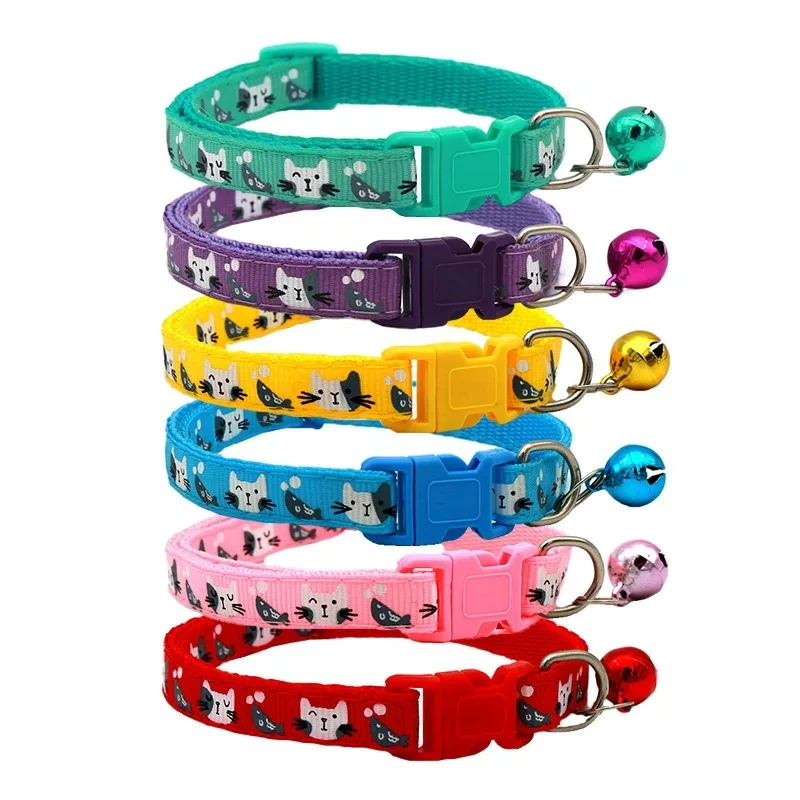 Collar Bell Colorful Cats Pattern Pet Accessories Dog Cat Adjustable Collars For Puppy Kitten DIY Small Animal