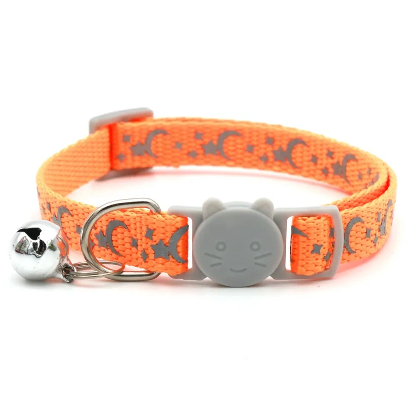 1.0 Pet Grey Cat Buckle Moon Star Collar Cat Collar With Bell Match Plate Small Dog Cute Cat Collar Breakaway Buckle