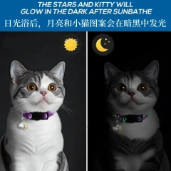 Luminous Pet Collars for Cat Puppy Necklace with Bell and Pendant Pet Accessories Adjustable Star Moon Print Cat Collar