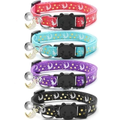 Luminous Pet Collars for Cat Puppy Necklace with Bell and Pendant Pet Accessories Adjustable Star Moon Print Cat Collar
