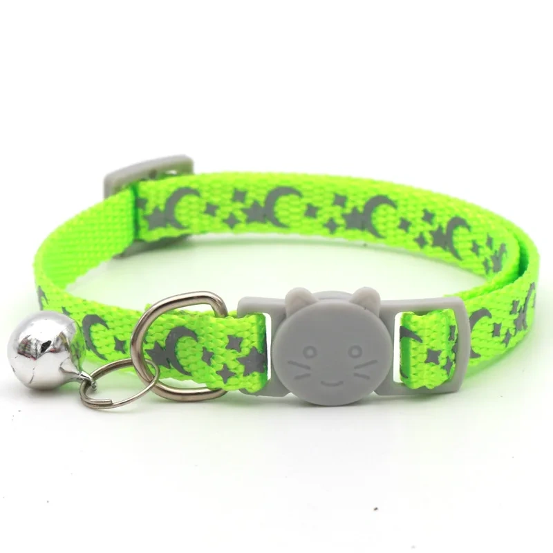 1.0 Pet Grey Cat Buckle Moon Star Collar Cat Collar With Bell Match Plate Small Dog Cute Cat Collar Breakaway Buckle