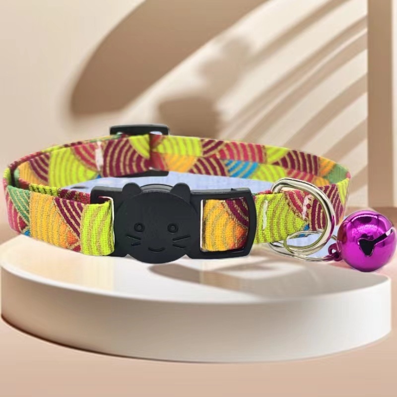 Cotton Polyester Pet Collar with Bell Anti-Suffocation Safety Buckle for Cats