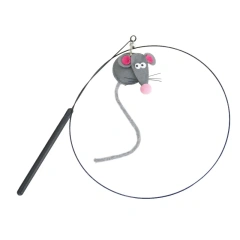 Interactive Grey Mouse Cat Teaser Wand with Long Tassel Tail - Catnip Infused Pet Toy for Kittens