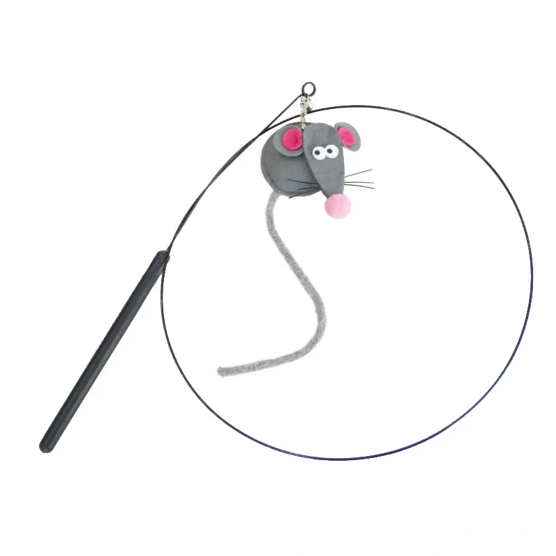 Interactive Grey Mouse Cat Teaser Wand with Long Tassel Tail - Catnip Infused Pet Toy for Kittens