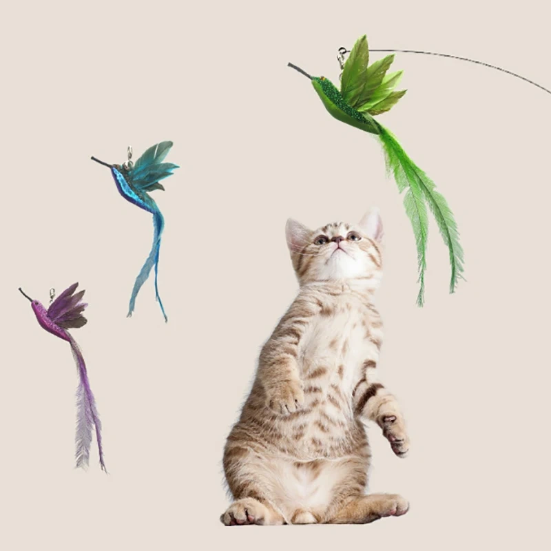 Simulation Bird Cat Toys Funny Interactive Peacock with Bell Cat Stick Toy for Kitten Playing Teaser Wand Toys Pet Cats Supplies