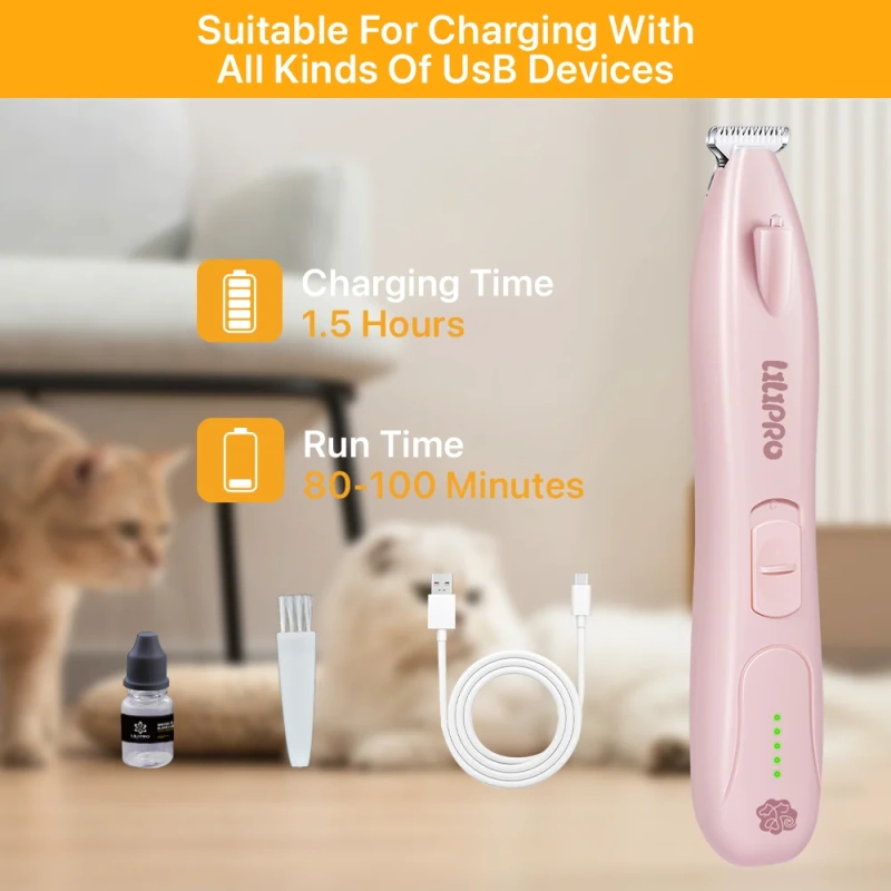 LILIPRO PT200L Professional Pet Paw Hair Trimmer Electric Quiet Dog Foot Fur Clipper Cordless Cat Grooming Kit with LED Light