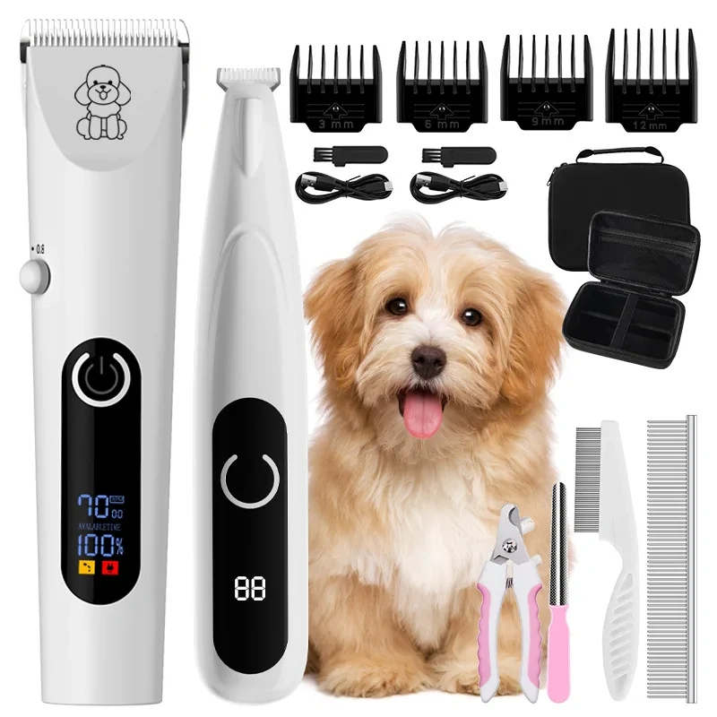 Pet Hair Electrical Grooming Trimmer Cats Dogs Polish Grinding Electric Clippers Pusher USB Rechargeable Cleaning Accessories