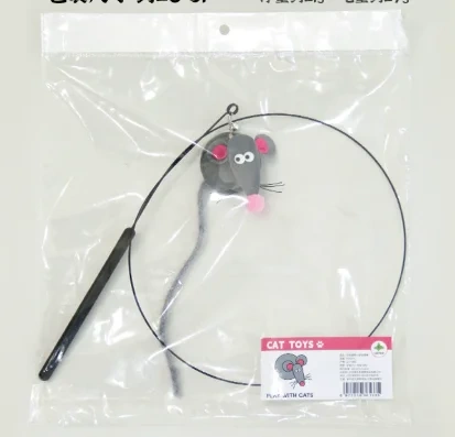 Interactive Grey Mouse Cat Teaser Wand with Long Tassel Tail - Catnip Infused Pet Toy for Kittens