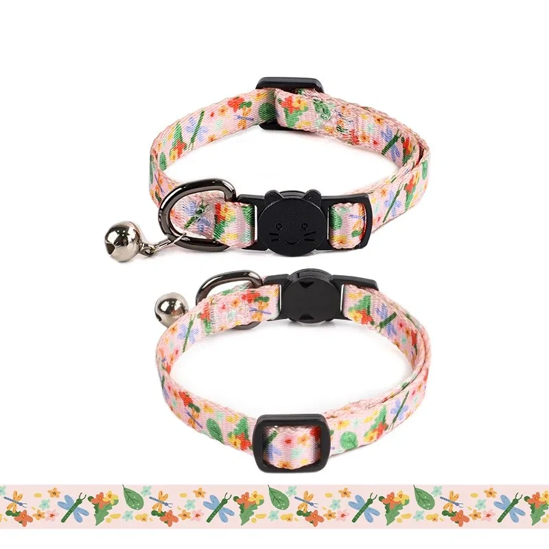 Custom Printed Adjustable Pets Collars Nylon Custom Pets Dogs Cats Collars with Bells