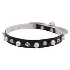 Adjustable PU Cat Collar Necklace with Pearl and Solid Pattern
