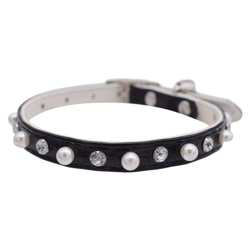 Adjustable PU Cat Collar Necklace with Pearl and Solid Pattern