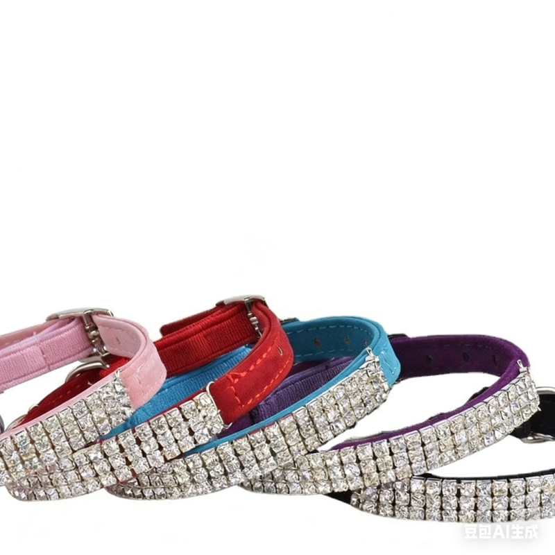 Rhinestone Cat Collar High Quality Pu Leather Puppy Cat Collar with Bell