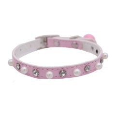Adjustable PU Cat Collar Necklace with Pearl and Solid Pattern