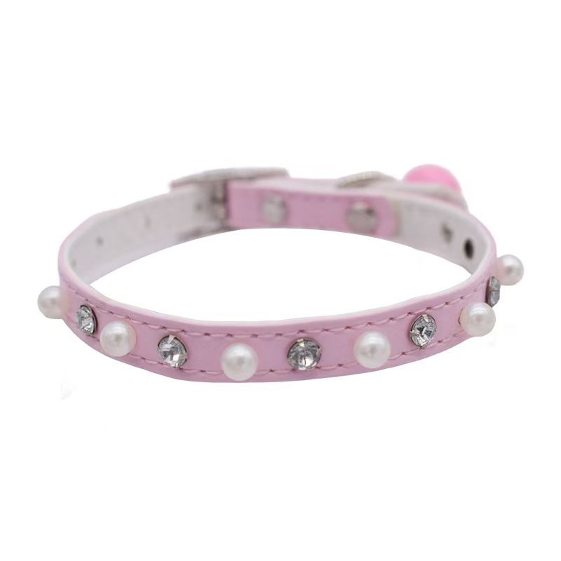 Adjustable PU Cat Collar Necklace with Pearl and Solid Pattern