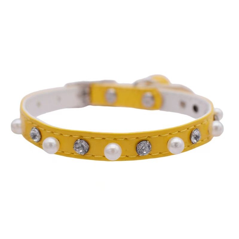Adjustable PU Cat Collar Necklace with Pearl and Solid Pattern