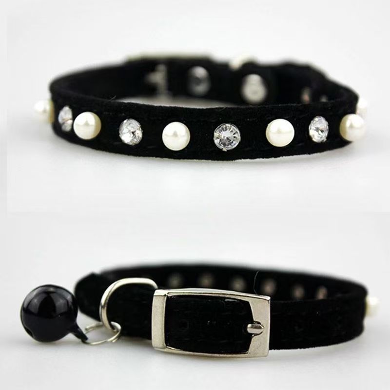 Luxury Leather cat Collar with Custom PU Pearl Rhinestone