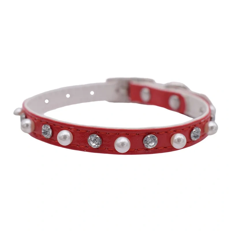 Adjustable PU Cat Collar Necklace with Pearl and Solid Pattern Decorative Accessory