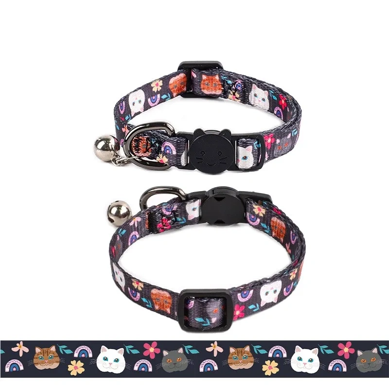 Custom Printed Adjustable Pets Collars Nylon Custom Pets Dogs Cats Collars with Bells
