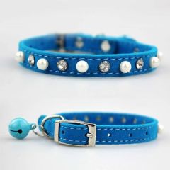 Luxury Leather cat Collar with Custom PU Pearl Rhinestone