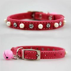 Luxury Leather cat Collar with Custom PU Pearl Rhinestone